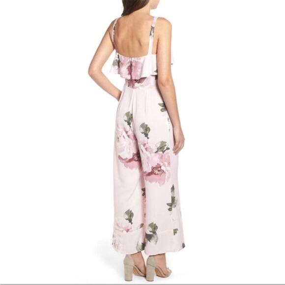 Leith Women’s Pink Silver Rose Floral Jumpsuit Size Medium Chic Flirty Floral - Picture 2 of 15